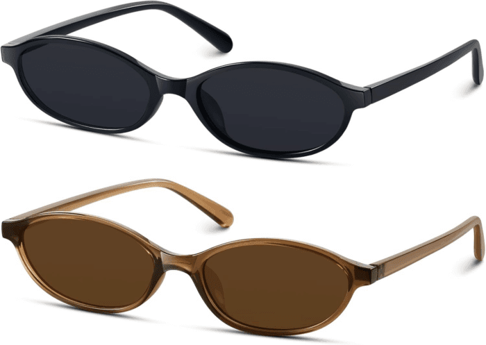 Retro Oval Sunglasses for Women 90S Design Small Cat Eye Sun Glasses UV Protection Y2K Trendy Narrow Shades