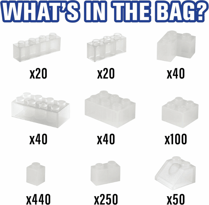 Building Block Bricks - 1000 Pc Bulk Set of Unique Clear Color with 54 Roof Pieces - Great for Activity Tables, Creativity & School Projects - Image 2