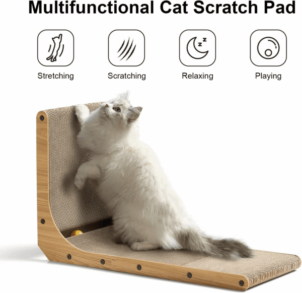 Cat Scratcher, 26.8 Inch L Shape Cat Scratch Pad Wall Mounted, Cat Scratching Cardboard with Ball Toy for Indoor Cats, Large Size - Image 2