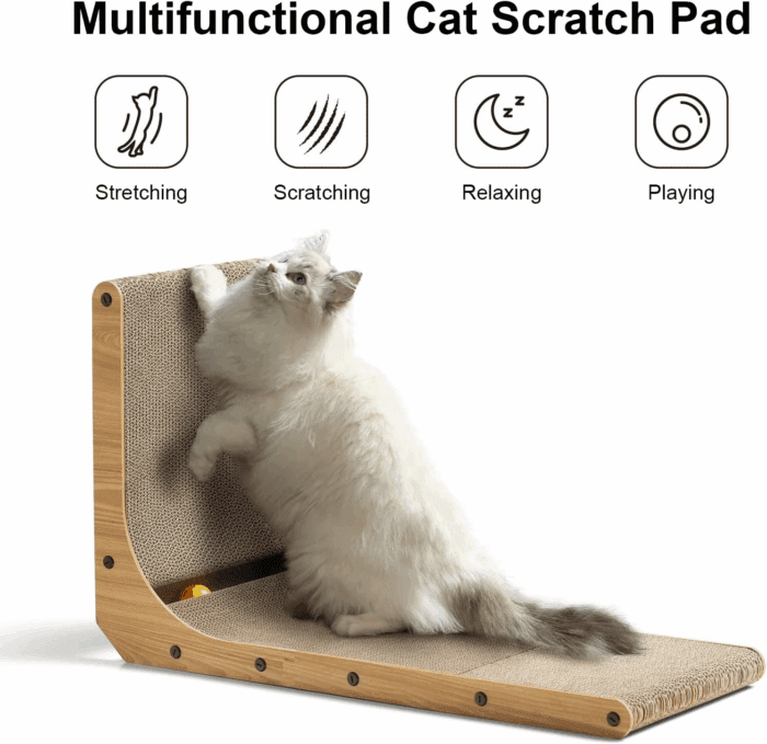 Cat Scratcher, 26.8 Inch L Shape Cat Scratch Pad Wall Mounted, Cat Scratching Cardboard with Ball Toy for Indoor Cats, Large Size - Image 2