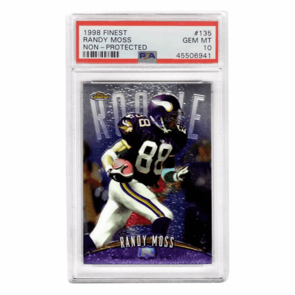 PS3RM98F1 Randy Moss Minnesota Vikings 1998 Topps Finest Football No.135 RC Rookie Card - PSA 10