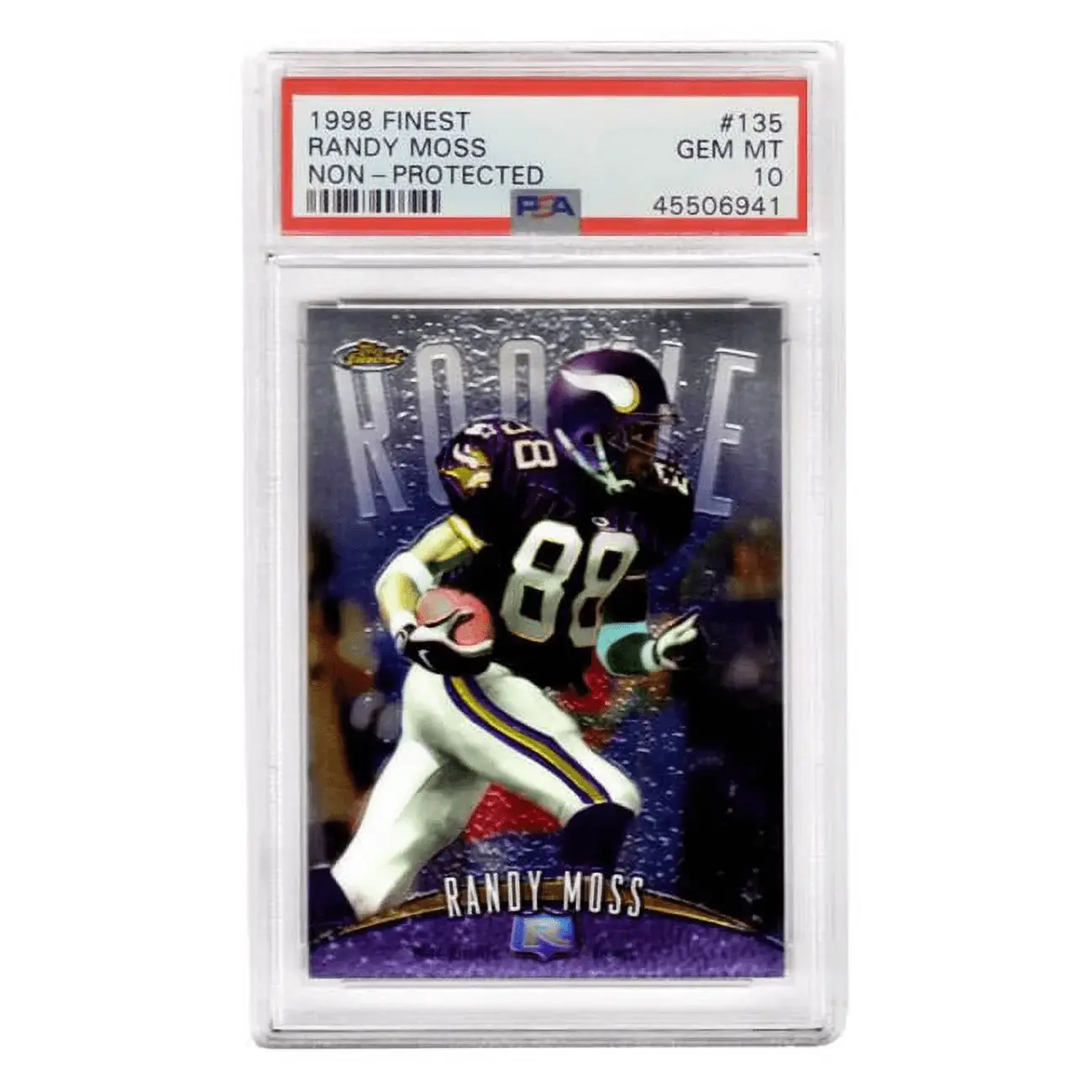 PS3RM98F1 Randy Moss Minnesota Vikings 1998 Topps Finest Football No.135 RC Rookie Card - PSA 10
