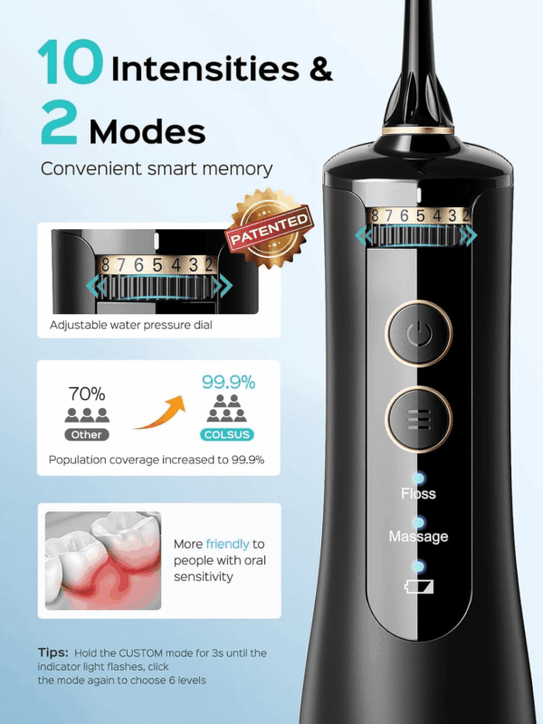 Cordless Water Flosser & Dental Pick for Teeth, Braces, Gums Care - Advanced 10 Pressure Settings for Multiple Users, Rechargeable, Portable for Travel, Bpa-Free, Black, E40(WFP14) - Image 3