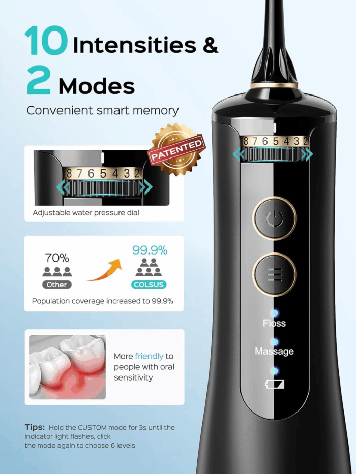 Cordless Water Flosser & Dental Pick for Teeth, Braces, Gums Care - Advanced 10 Pressure Settings for Multiple Users, Rechargeable, Portable for Travel, Bpa-Free, Black, E40(WFP14) - Image 3
