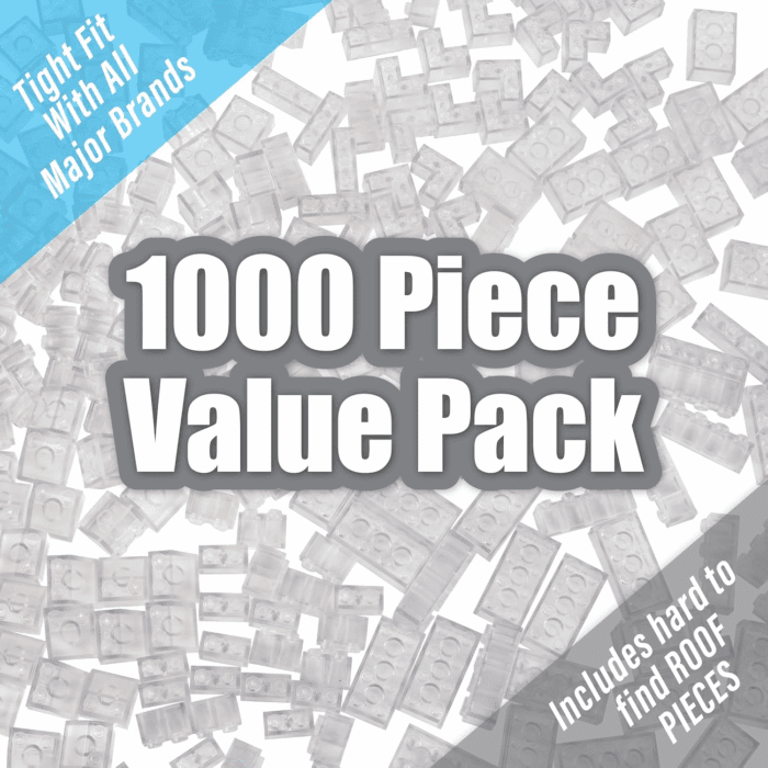 Building Block Bricks - 1000 Pc Bulk Set of Unique Clear Color with 54 Roof Pieces - Great for Activity Tables, Creativity & School Projects
