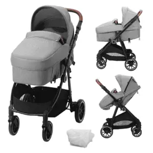 2 in 1 Convertible Baby Stroller, Foldable Infant Newborn Bassinet Pram, Unisex Travel Stroller for Newborn Baby, Dark Grey