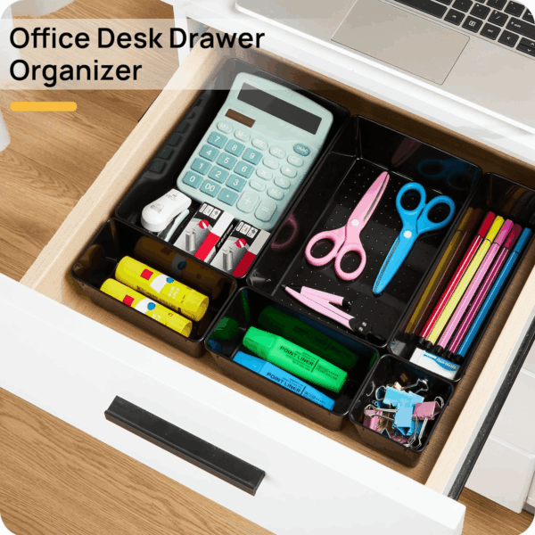 25 PCS Office Desk Drawer Organizers Set, 4-Size Versatile Plastic Drawer Organizer Trays, Storage Bins for Desk Accessories Office Organizers and Storage, Bathroom, Makeup, Vanity, Black - Image 4