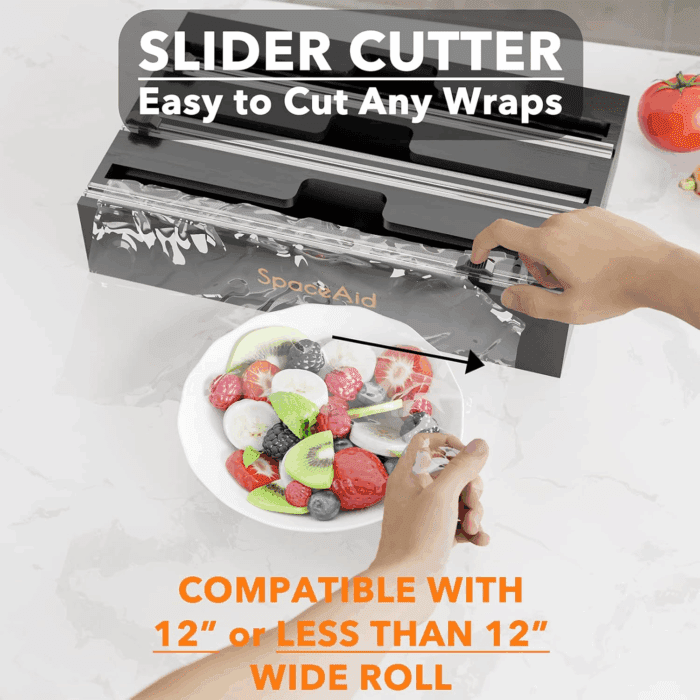 Wrapneat 3 in 1 Wrap Organizer with Cutter and Labels, Plastic Wrap, Aluminum Foil and Wax Bamboo Dispenser for Kitchen Storage Organization Holder for 12" Roll (Black) - Image 5