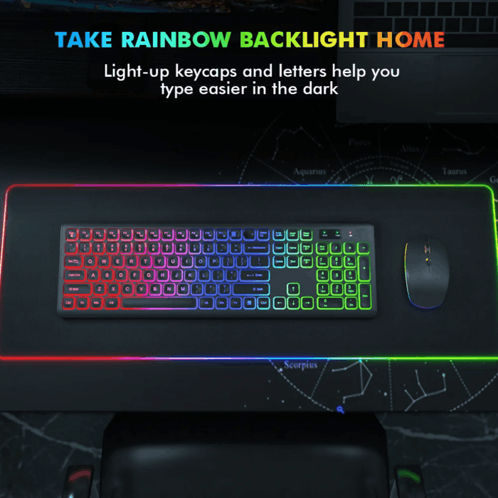 Wireless Keyboard and Mouse Combo RGB Backlit Rechargeable 2.4Ghz Quiet 108 Keys Keyboard-Black - Image 6