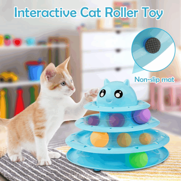 20 PCS Cat Roller Toy 3-Level Turntable for Indoor Cats - Kitten Set with Teaser, Mice, Spring, and Various Ball Toys - Image 5