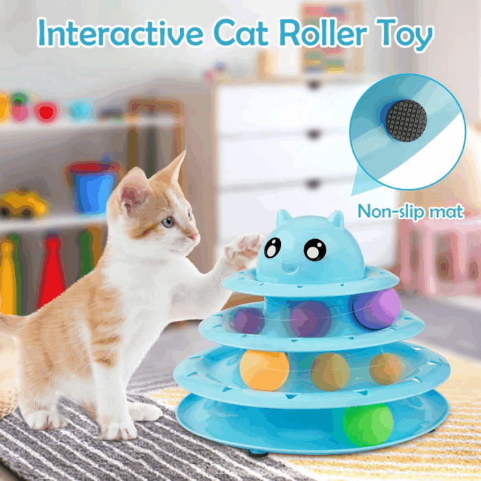 20 PCS Cat Roller Toy 3-Level Turntable for Indoor Cats - Kitten Set with Teaser, Mice, Spring, and Various Ball Toys - Image 5
