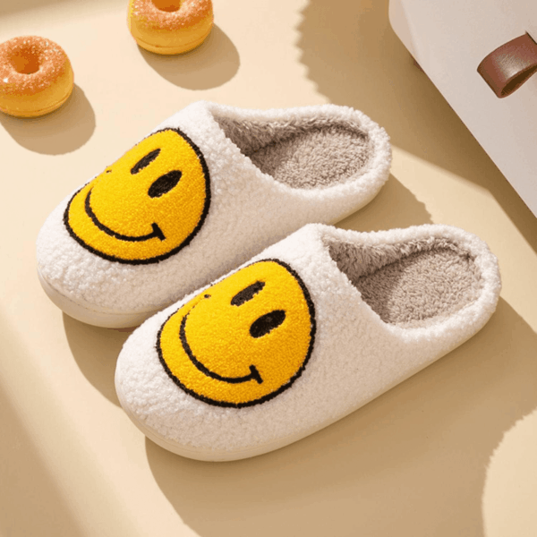 Smile Face Slippers for Women - Indoor Outdoor Retro Happy House Slides, Soft Fluffy Cushion Furry Shoes - Image 6