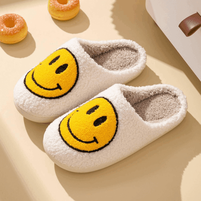 Smile Face Slippers for Women - Indoor Outdoor Retro Happy House Slides, Soft Fluffy Cushion Furry Shoes - Image 6