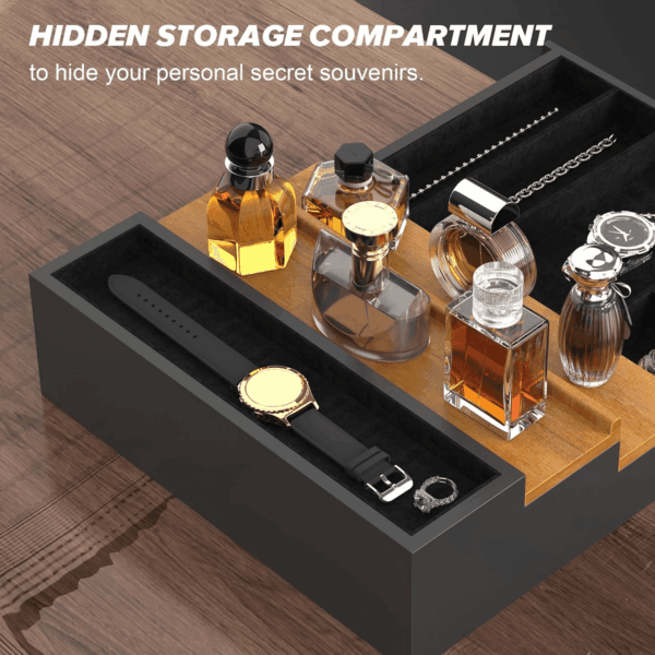 Cologne Organizer for Men, 3 Tier Wood Perfume Organizer with Felt Lining Drawer and Hidden Compartment Perfume Display Holder, a Gift for Men - Image 4
