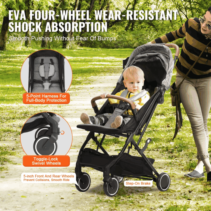 Baby Stroller, One-Click Folding Umbrella Stroller Lightweight Travel Stroller for Newborn Baby, Dark Grey - Image 5