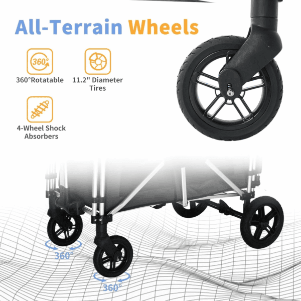 Stroller Wagon for 2 Kids, Wagon Stroller with 2 High Seat, 5-Point Harnesses, Adjustable Canopy, Foldable Stroller Wagon 2 Passenger for Garden, Stroller, Camping, Grocery Cart - Image 4