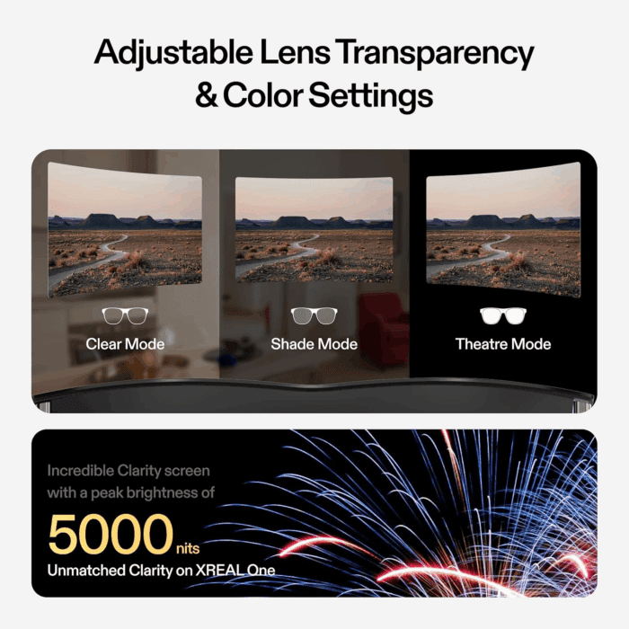 One AR Glasses with X1 Chip, Native 3 Dof, 147" 50°FOV 120Hz HD Display, Renowned Audio, 3 Adjustable Lens Transparency, Smart Glasses for Iphone 16/15, Steam Deck, ROG, Mac, PC, Android & Ios - Image 7