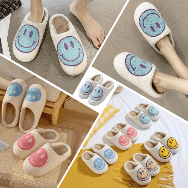 Smile Face Slippers for Women - Indoor Outdoor Retro Happy House Slides, Soft Fluffy Cushion Furry Shoes - Image 7