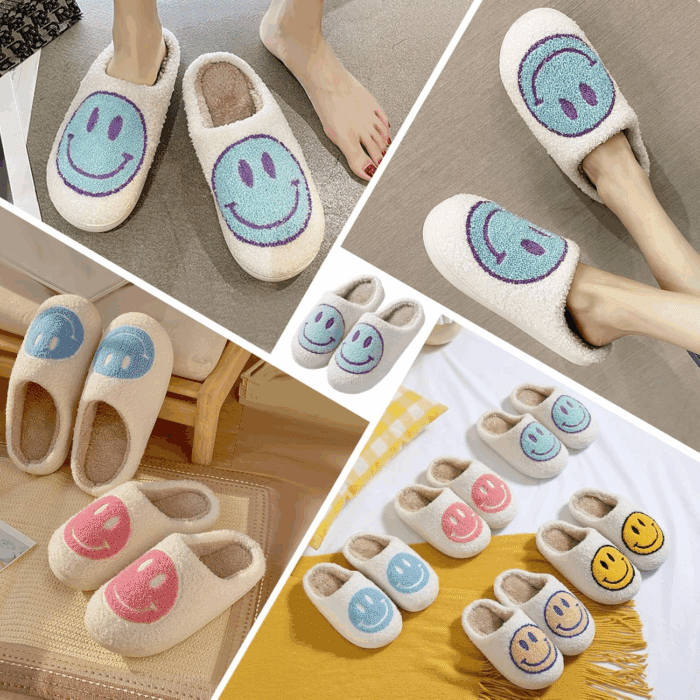 Smile Face Slippers for Women - Indoor Outdoor Retro Happy House Slides, Soft Fluffy Cushion Furry Shoes - Image 7