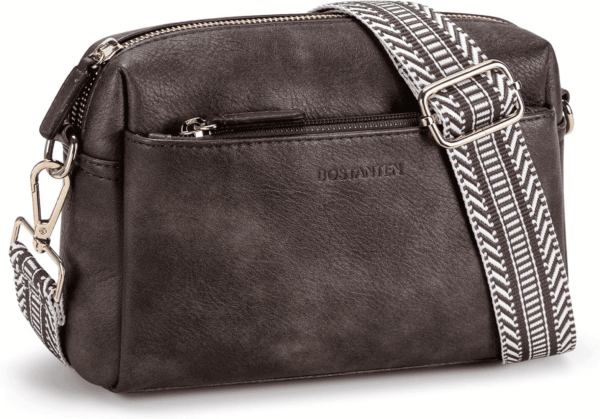 Small Crossbody Purse for Women Triple Zip Cell Phone Leather Handbag with Colored Shoulder Strap