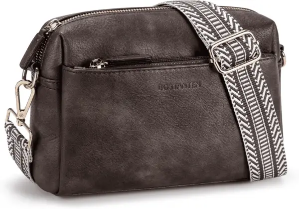 Small Crossbody Purse for Women Triple Zip Cell Phone Leather Handbag with Colored Shoulder Strap