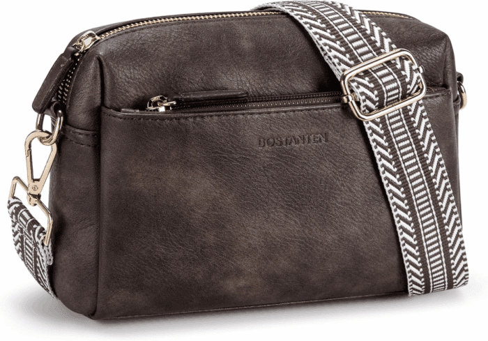 Small Crossbody Purse for Women Triple Zip Cell Phone Leather Handbag with Colored Shoulder Strap