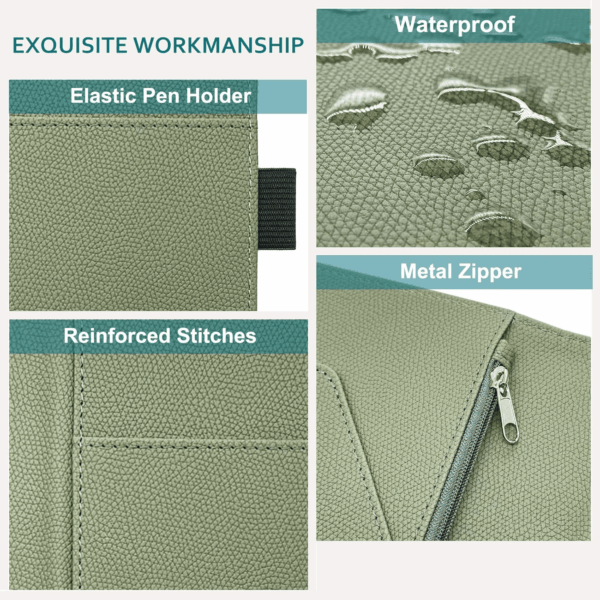 Server Book with Zipper Pocket, Premium Leather Server Books for Waitress, Waiter Wallet Waitress Book Fit Server Apron, Agave Green - Image 6