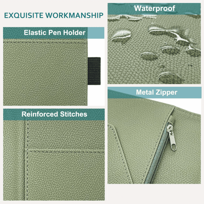 Server Book with Zipper Pocket, Premium Leather Server Books for Waitress, Waiter Wallet Waitress Book Fit Server Apron, Agave Green - Image 6