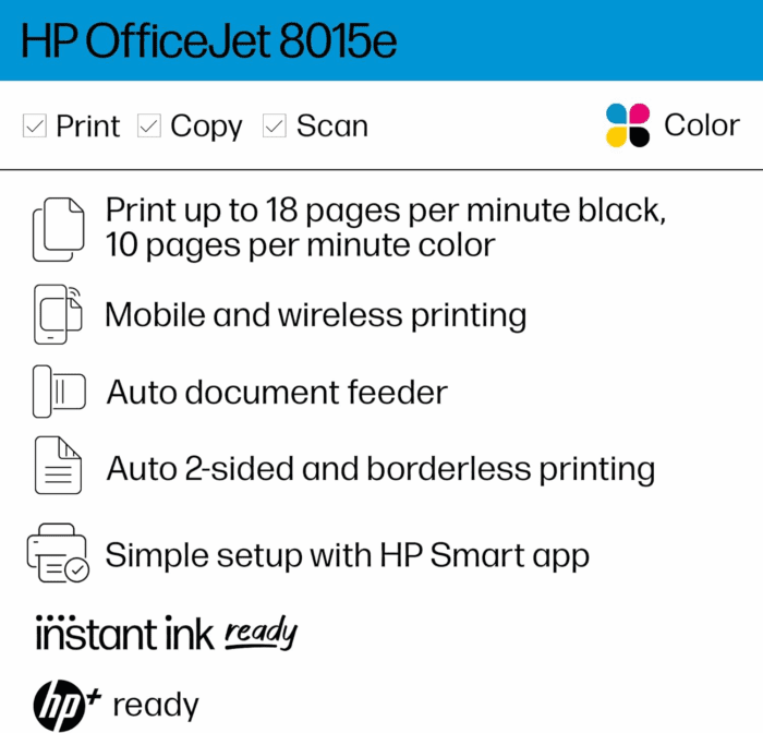 Officejet 8015E Wireless Color All-In-One Printer, 6 Months of Instant Ink Included - Image 2