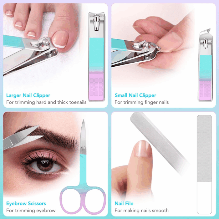 Tweezers Set and Nail Clippers 8Pcs Precision No Gaps Eyebrow Tweezer Kit for Facial Hair Men & Women Travel Tweezers with Leather Case（Violet/Cyan） - Image 5