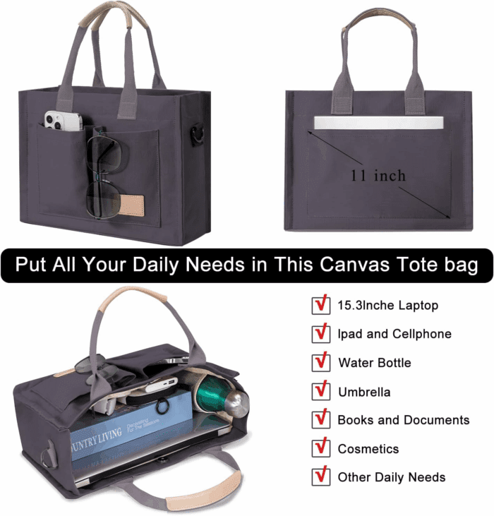 Tote Bags for Women Canvas Tote Purse Crossbody Bags with Pockets Top Handle Shoulder Handbags Satchel Bags for Women - Image 4