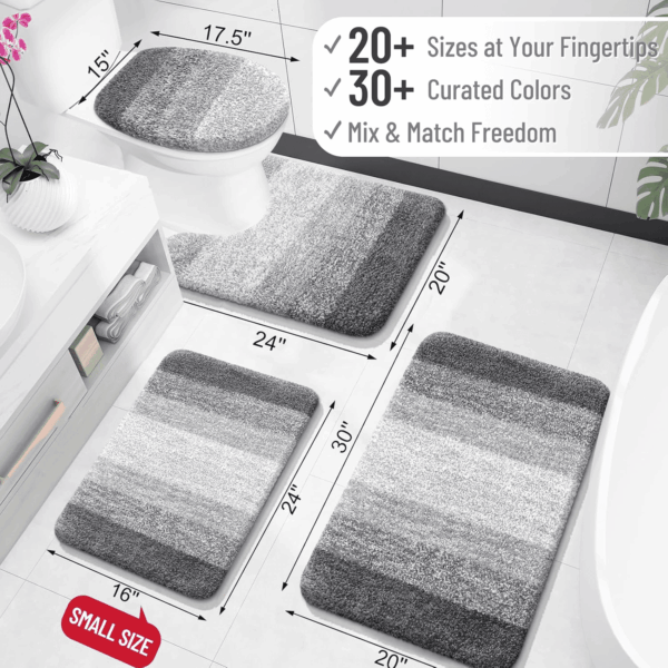 Bathroom Rugs Mat 30X20, Extra Soft Absorbent Microfiber Bath Rugs, Rubber Backing, Quick Dry, Machine Washable Bath Mats for Bathroom Floor, Tub, Shower and Home Decor Accessories, Grey - Image 2