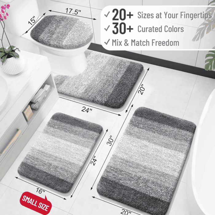 Bathroom Rugs Mat 30X20, Extra Soft Absorbent Microfiber Bath Rugs, Rubber Backing, Quick Dry, Machine Washable Bath Mats for Bathroom Floor, Tub, Shower and Home Decor Accessories, Grey - Image 2