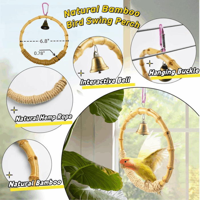 8 PCS Bird Cage Accessories Parrot Perch Stand Bird Swings Bird Stand Platforms Bird Cage Food Holder Bird Cage Toys Kit for Parakeets,Cockatiel,Budgerigar and Small and Medium Birds - Image 2