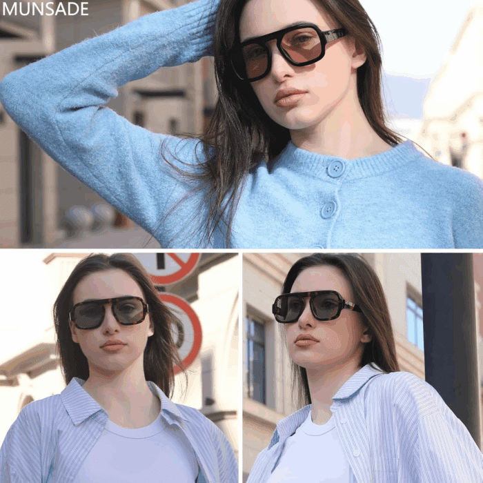 Trendy Square Aviator Sunglasses for Women Flat Top Designer Stylish Frame Sun Glasses Vintage Shades - Image 3