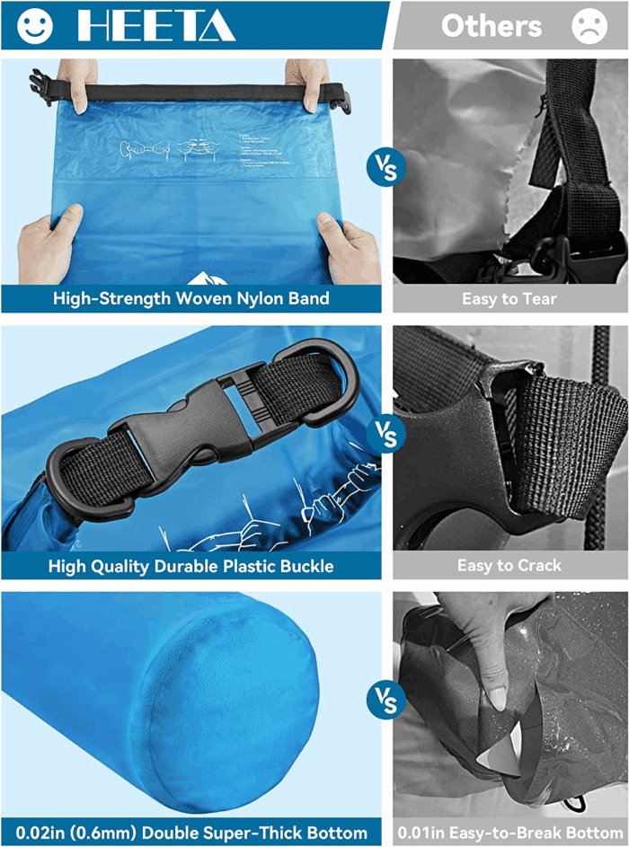 Dry Bag Waterproof for Women Men, 5L/10L/20L/30L/40L Roll Top Lightweight Dry Storage Bag Backpack with Phone Case for Travel, Swimming, Boating, Kayaking, Camping & Beach, 11 Transparent Colors - Image 4