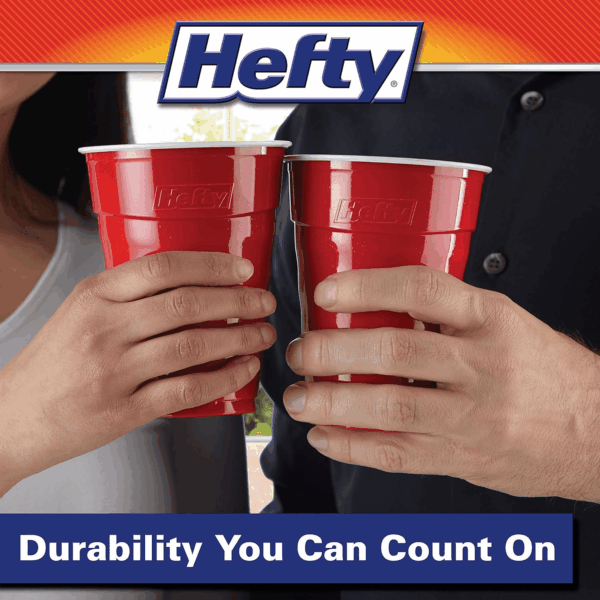 Party on Red Plastic Cups, Disposable Plastic Party Cups for Easy Cleanup and Large Gatherings, Red Cups for Bbqs, Birthdays, Parties, and More, 18 Ounce, 50 Count - Image 6