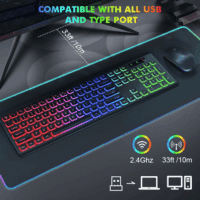 Wireless Keyboard and Mouse Combo RGB Backlit Rechargeable 2.4Ghz Quiet 108 Keys Keyboard-Black - Image 5