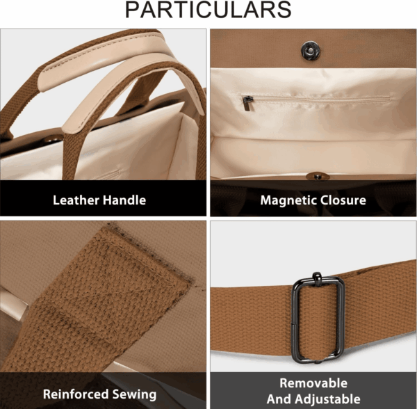 Tote Bags for Women Canvas Tote Purse Crossbody Bags with Pockets Top Handle Shoulder Handbags Satchel Bags for Women - Image 5