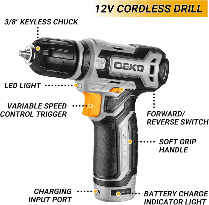 Tool Kit Box Drill Set： Home Mechanic Toolbox with 12V Power Cordless Drill Hand Repair Tools Sets Combo Kits Storage Organizer Drawer Case for Men - Image 4
