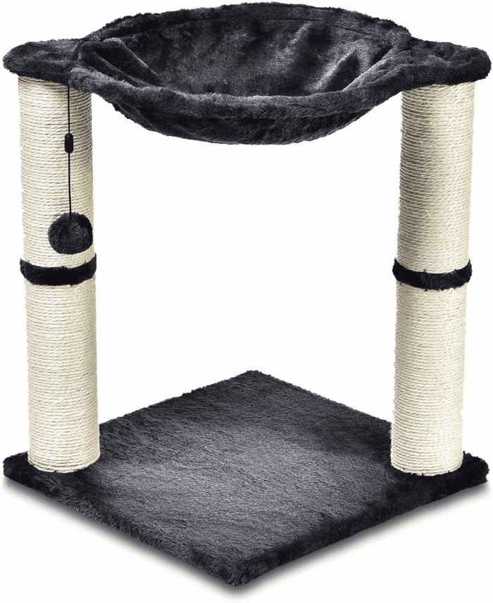Cat Tower - Indoor Cat & Kittens Hammock Tower with Scratching Posts and Dangling Ball, (19.7"H) - Gray