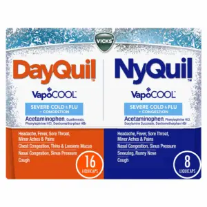 Dayquil and Nyquil Severe Cold and Flu Caplets, Cold Medicine for Adults, Vapocool, 24 Count