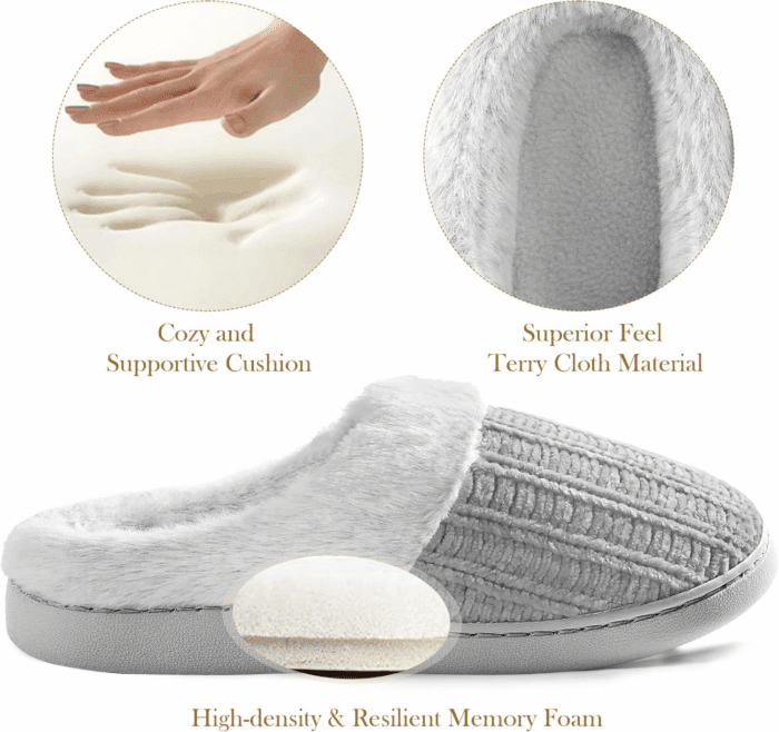 Womens Memory Foam Fuzzy Slippers Knitted House Slippers for Women Comfy Slip-On Warm House Shoes - Image 5