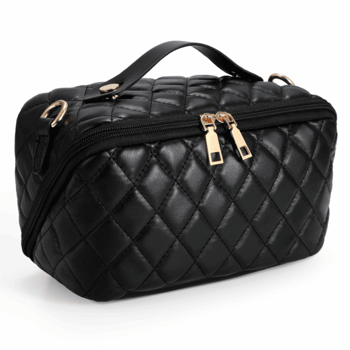 2 in 1 Crossbody Makeup Bag,Large Capacity Luxury Leather Cosmetic Bag for Travel