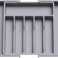 Silverware Drawer Organizer, Expandable Utensil Tray for Kitchen, BPA Free Flatware and Cutlery Holder, Adjustable Plastic Storage for Spoons Forks Knives, Large, Grey