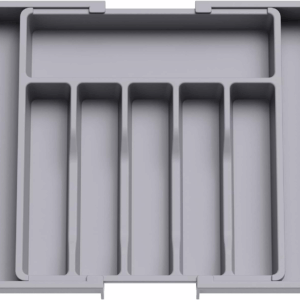 Silverware Drawer Organizer, Expandable Utensil Tray for Kitchen, BPA Free Flatware and Cutlery Holder, Adjustable Plastic Storage for Spoons Forks Knives, Large, Grey