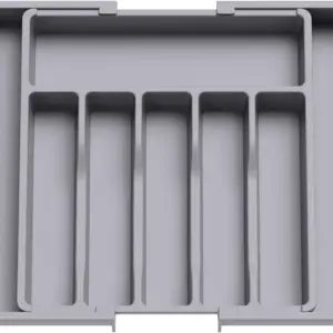 Silverware Drawer Organizer, Expandable Utensil Tray for Kitchen, BPA Free Flatware and Cutlery Holder, Adjustable Plastic Storage for Spoons Forks Knives, Large, Grey