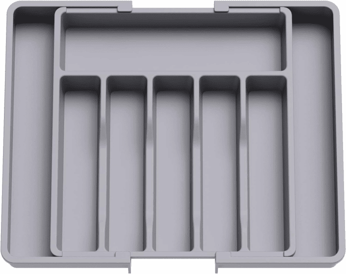 Silverware Drawer Organizer, Expandable Utensil Tray for Kitchen, BPA Free Flatware and Cutlery Holder, Adjustable Plastic Storage for Spoons Forks Knives, Large, Grey