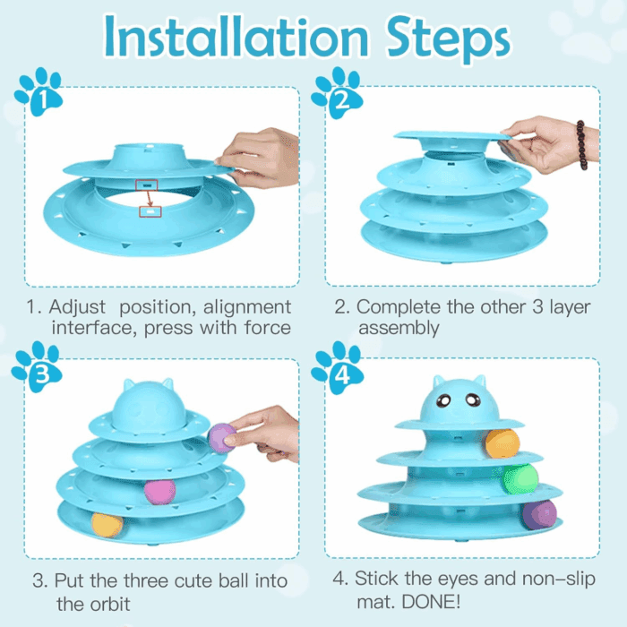 20 PCS Cat Roller Toy 3-Level Turntable for Indoor Cats - Kitten Set with Teaser, Mice, Spring, and Various Ball Toys - Image 4