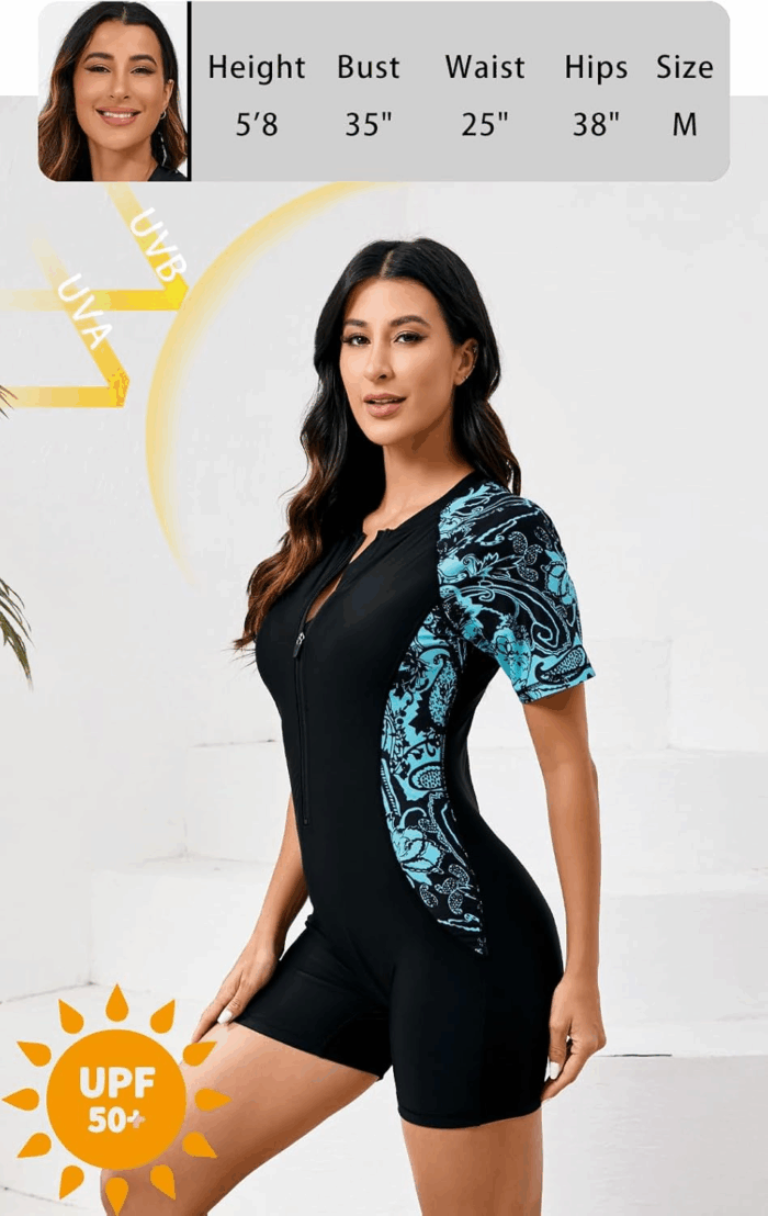 Women'S Boyleg One Piece Rash Guard with Built in Bra UPF50+ Zip Long Sleeve Full Body Modest Swimsuit - Image 2
